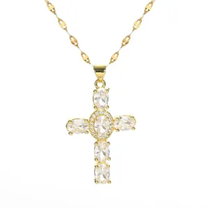 Religious Cross Necklace with Shining Stones