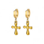 Shiny Gold Cross Hoop Earrings