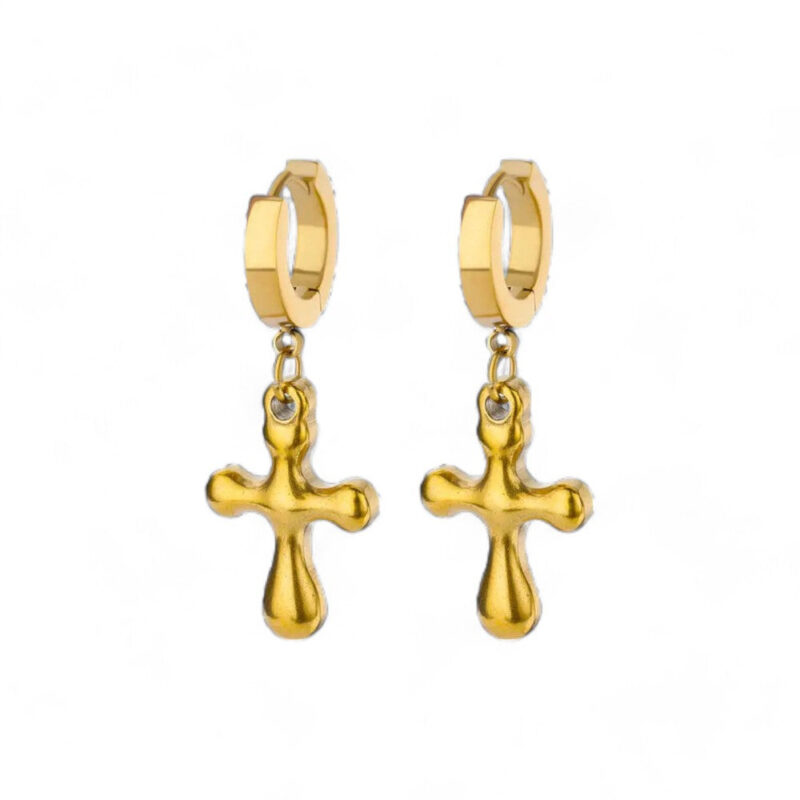 Shiny Gold Cross Hoop Earrings