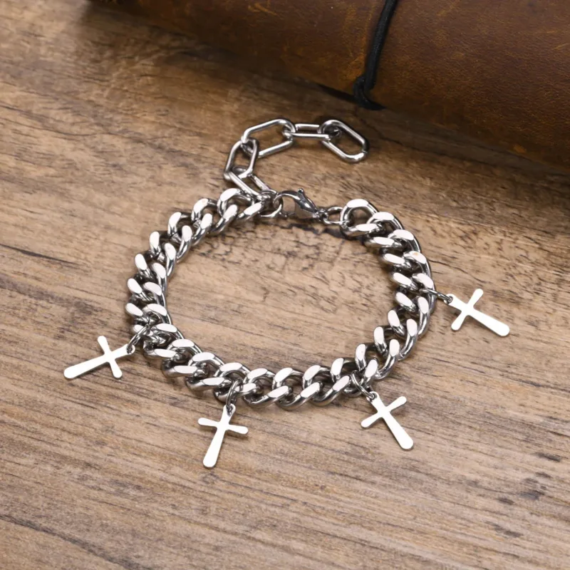Silver Bracelet with Hanging Crosses - Image 4