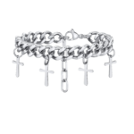 Silver Bracelet with Hanging Crosses