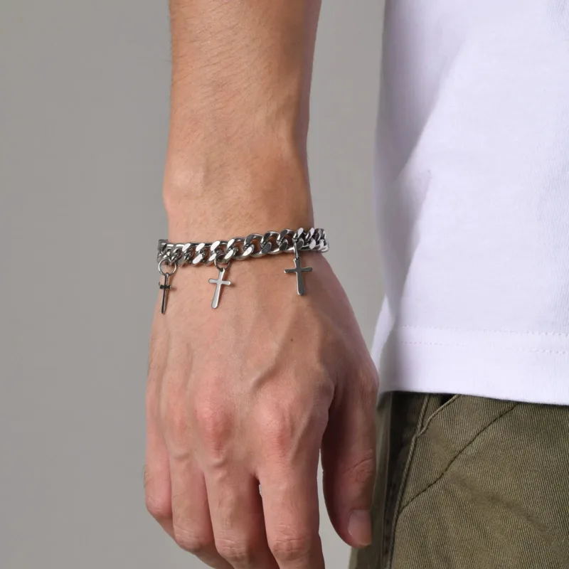 Silver Bracelet with Hanging Crosses - Image 3