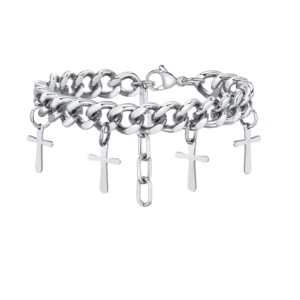Silver Bracelet with Hanging Crosses