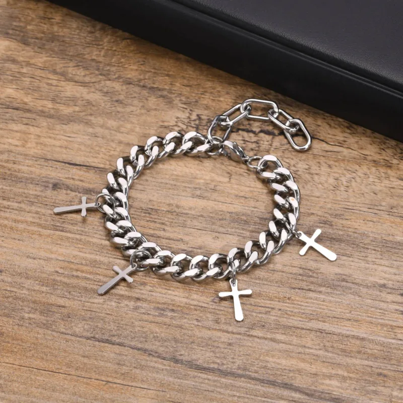 Silver Bracelet with Hanging Crosses - Image 5