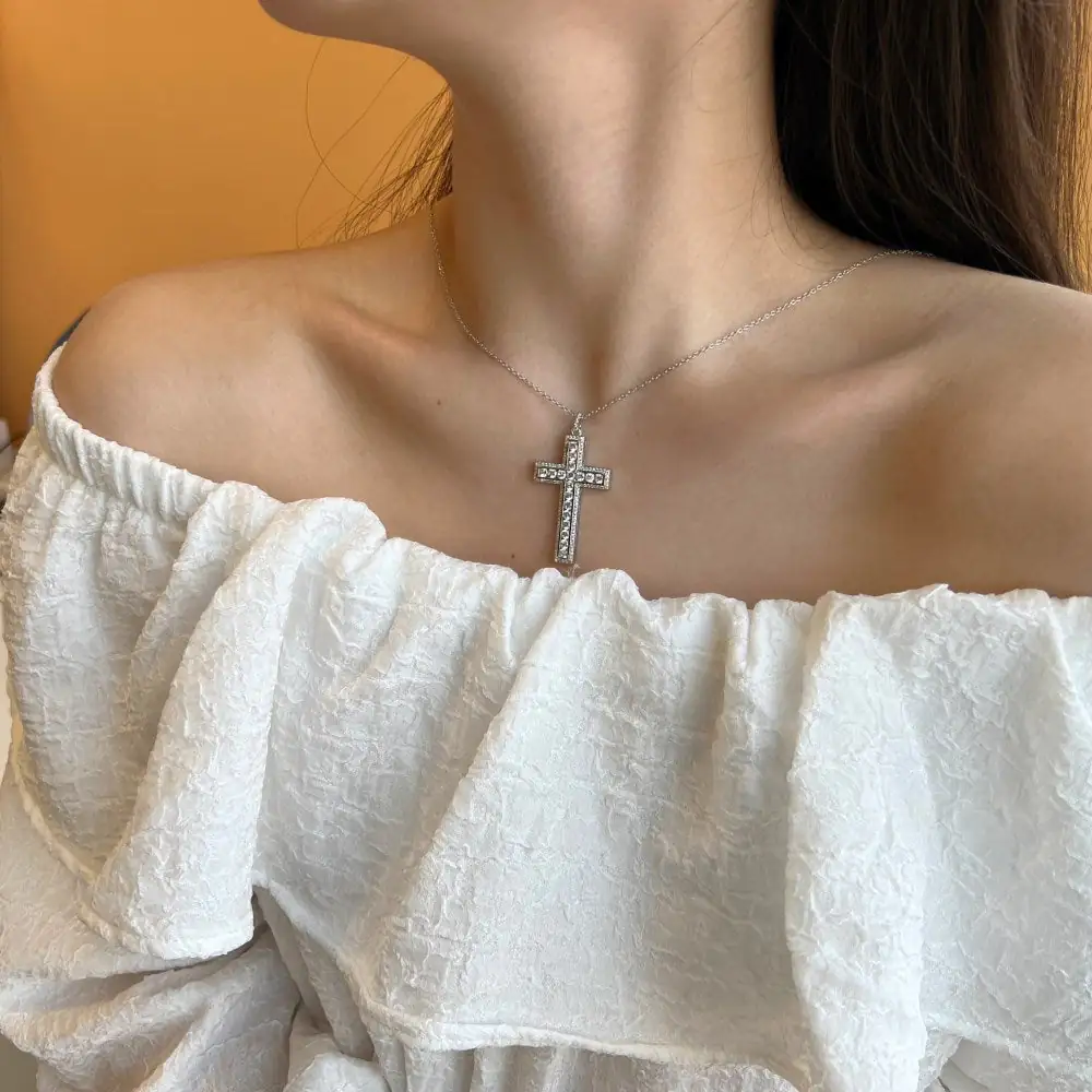 Silver Chain Cross Necklace - Image 2