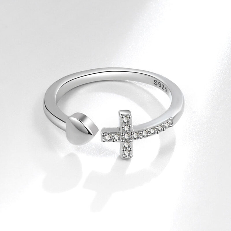 Silver Cross and Heart Ring - Image 3