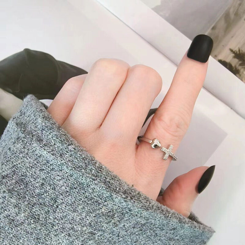 Silver Cross and Heart Ring - Image 2