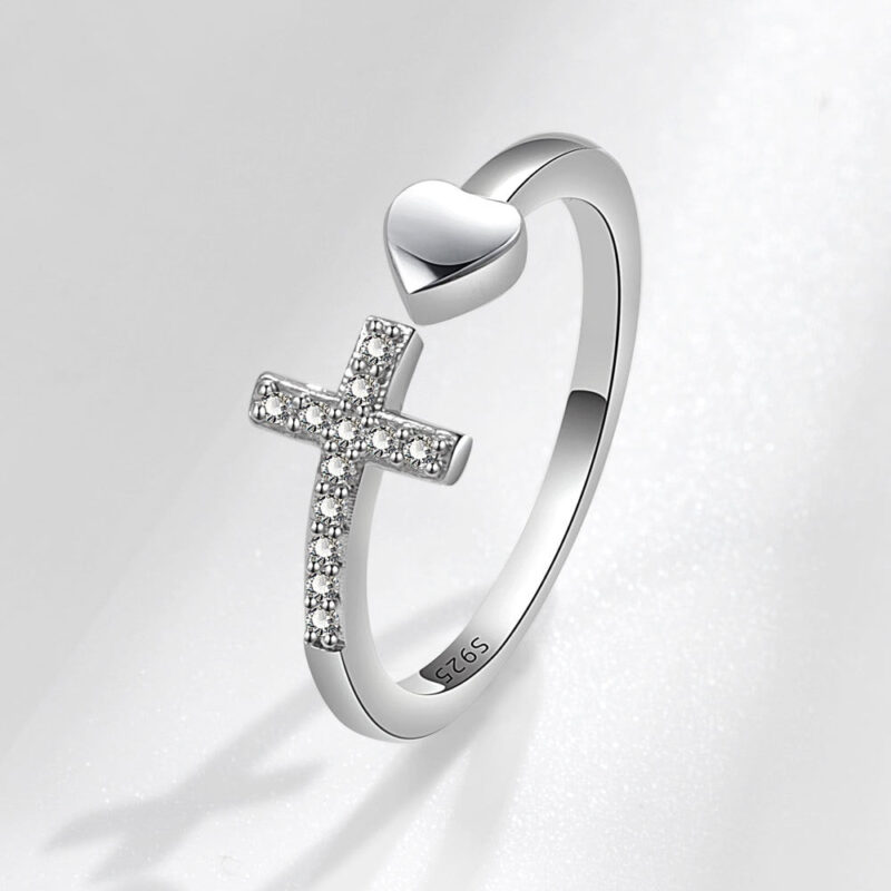 Silver Cross and Heart Ring - Image 5