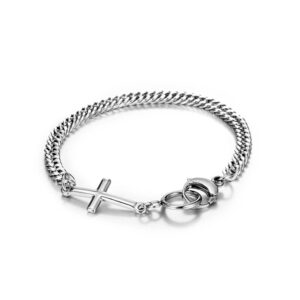 Silver Cross Bracelet Cuban Chain