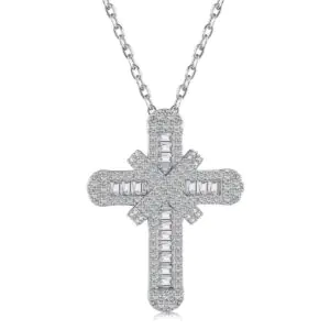 Silver Cross Necklace with Sparkling Stones