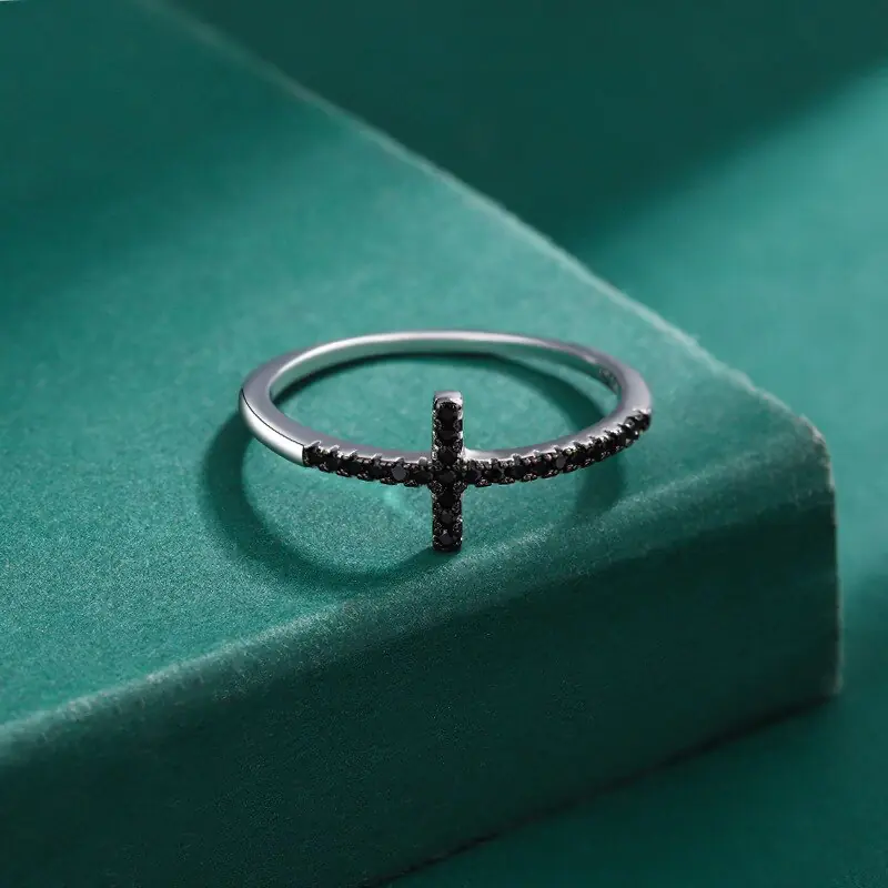 Simple Black Stone Cross Ring - Image 3