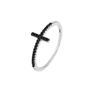 Simple Black Stone Cross Ring