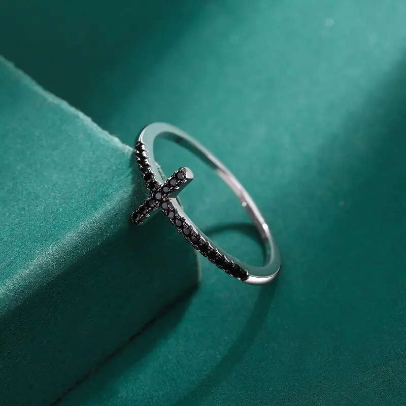 Simple Black Stone Cross Ring - Image 4