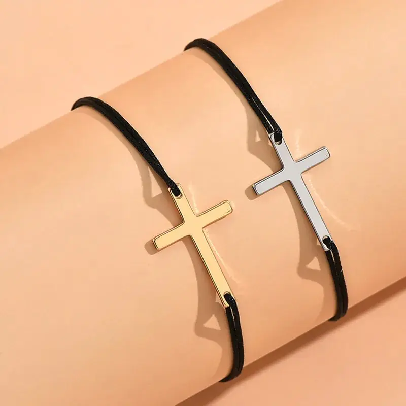 Simple Cross Bracelet with Cord - Image 2