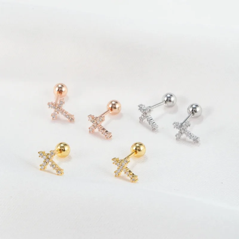 Simple Cross Piercing with Shiny Stones - Image 7