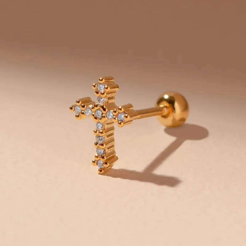 Simple Cross Piercing with Shiny Stones - Image 6