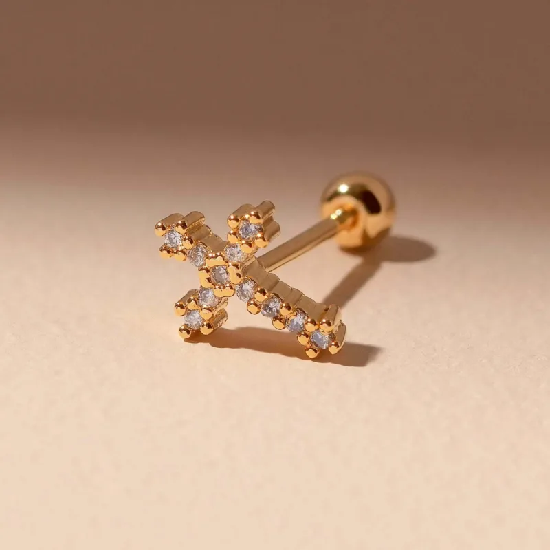 Simple Cross Piercing with Shiny Stones - Image 5