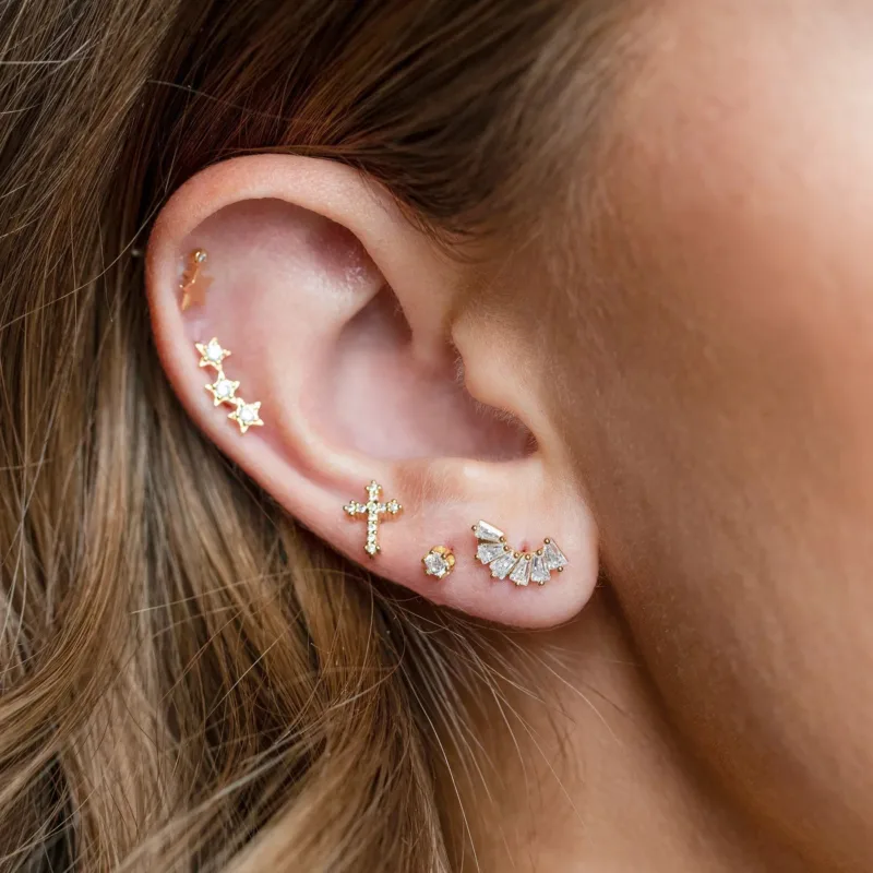 Simple Cross Piercing with Shiny Stones - Image 3