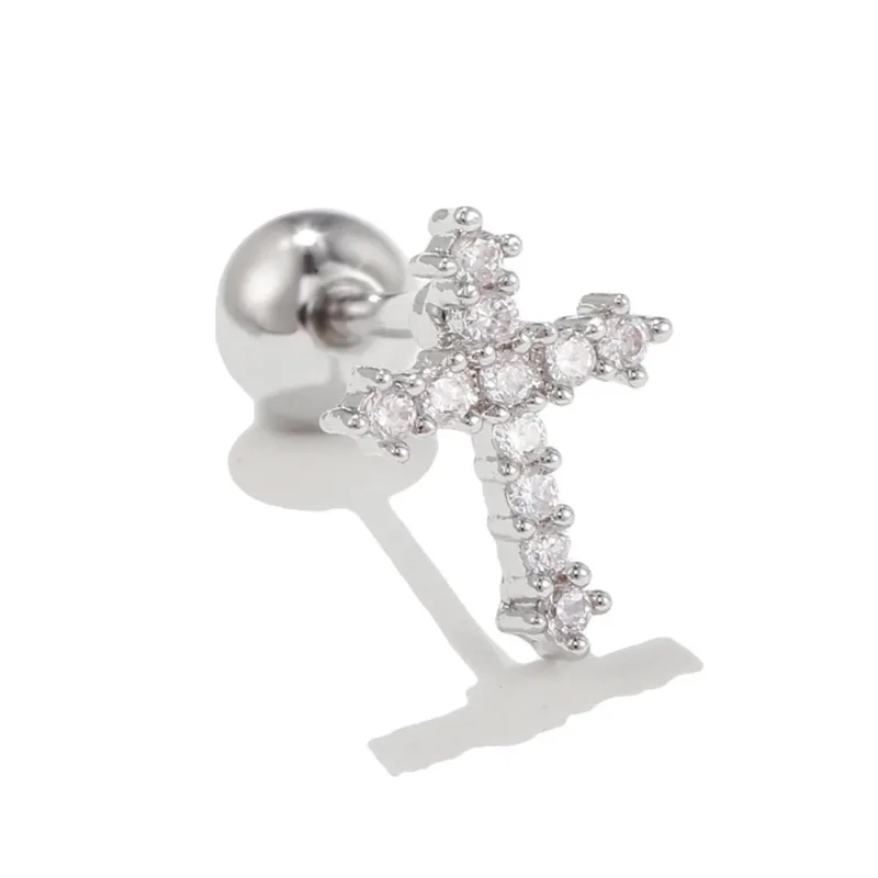 Simple Cross Piercing with Shiny Stones