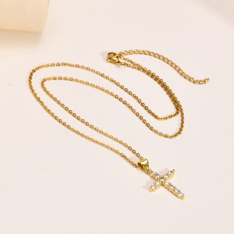 Simple Crystal Cross Necklace - Image 4