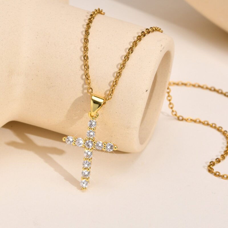 Simple Crystal Cross Necklace - Image 3