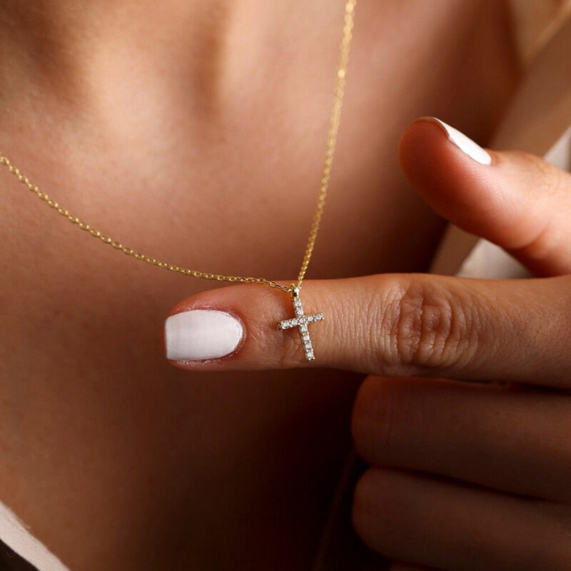 Simple Crystal Cross Necklace - Image 5