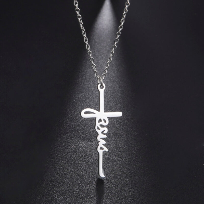 Simple Jesus Inscription Cross Necklace - Image 4