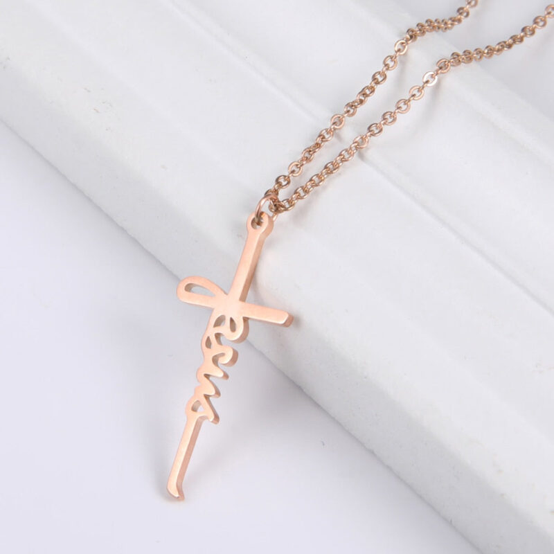 Simple Jesus Inscription Cross Necklace - Image 3