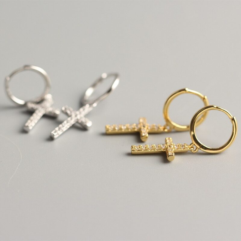 Sparkling Cross Drop Earrings - Image 4