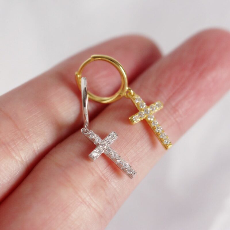 Sparkling Cross Drop Earrings - Image 3