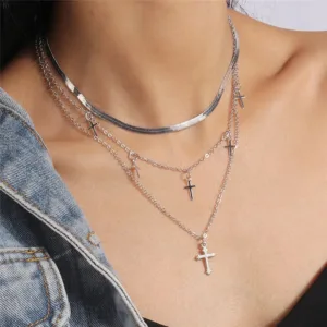 Triple Chain Cross Necklace