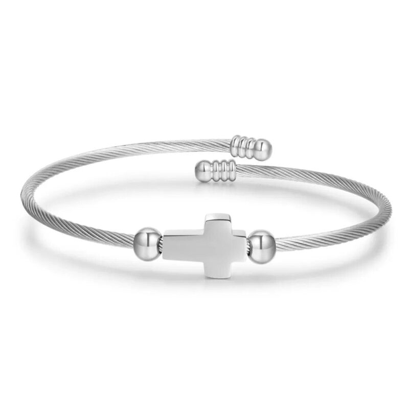 Twisted Gold Bangle with Cross - Image 3