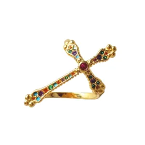 Vintage Cross Ring Multicolored Stones
