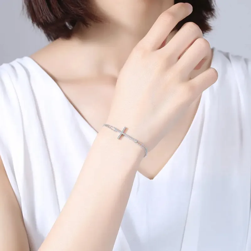 Women's Cross Bracelet Double Chain Style - Image 2