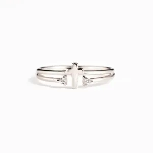 Women's Cross Ring with Two Sparkling Stones