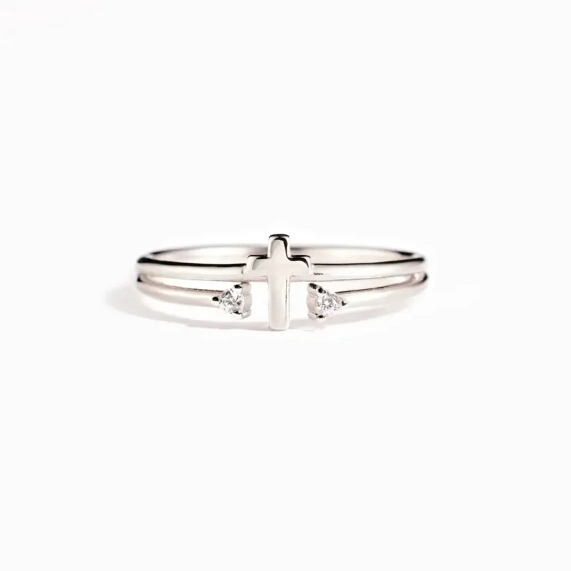 Women's Cross Ring with Two Sparkling Stones