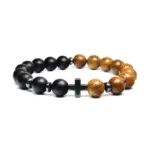 Wood and Black Cross Bracelet